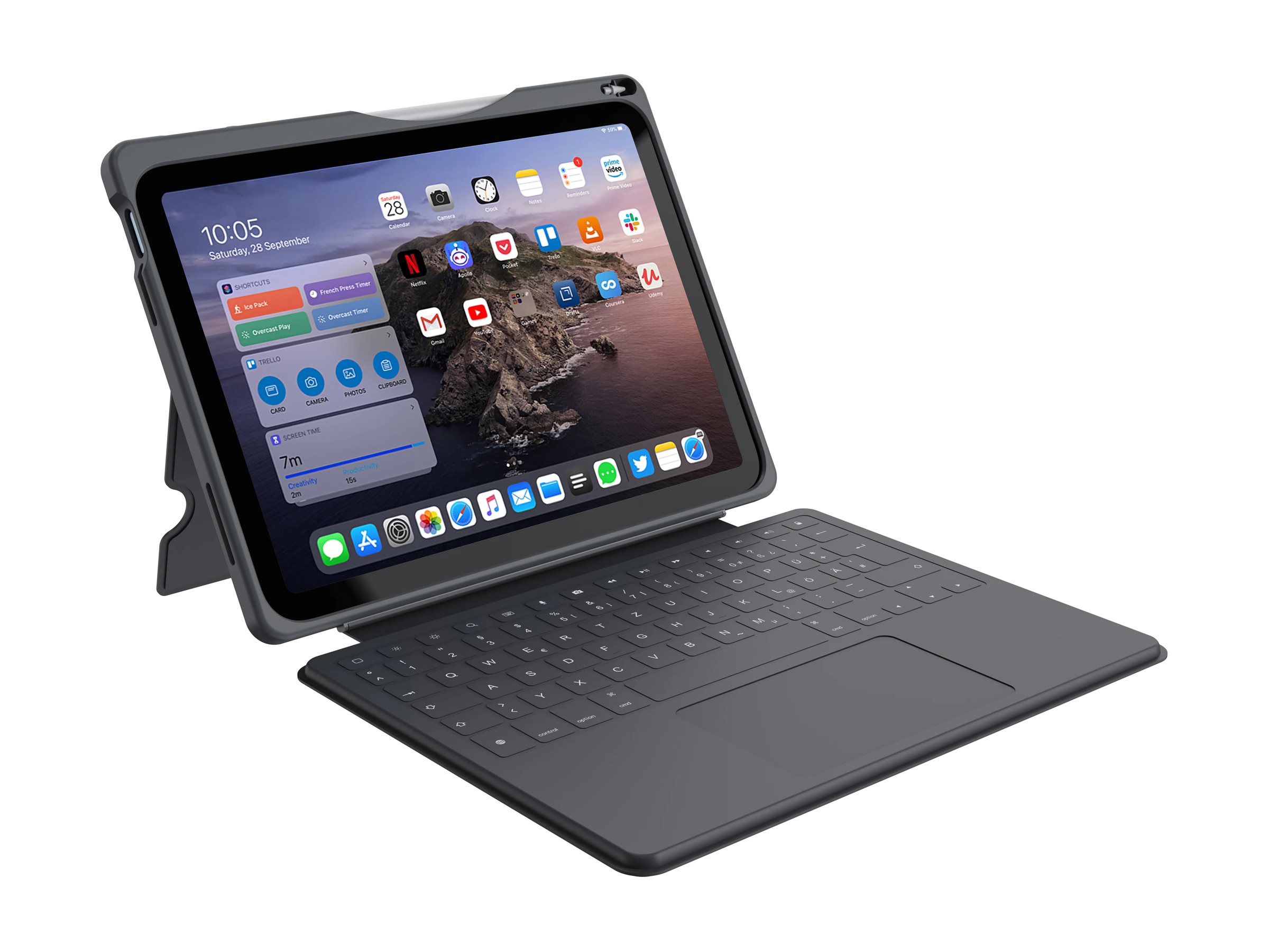 Deqster Smart Rugged Touch PLUS Keyboard für iPad 11 A16/iPad 10, grau, DE